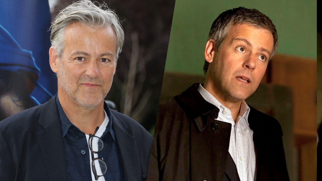 Paired color photographs of actor Rupert Graves (left) and his character DI Greg Lestrade (right) as portrayed on Sherlock on PBS MASTERPIECE.