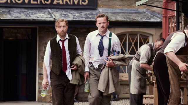 Samuel West as Siegfried and Callum Woodhouse as Tristan in All Creatures Great and Small Season 5 Episode 6
