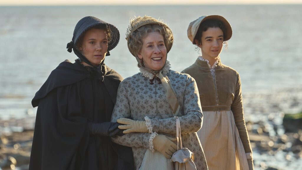 Synnøve Karlsen as Cassy Austen, Phyllis Logan as Mrs. Austen and Patsy Ferran as Jane Austen in Miss Austen on MASTERPIECE on PBS