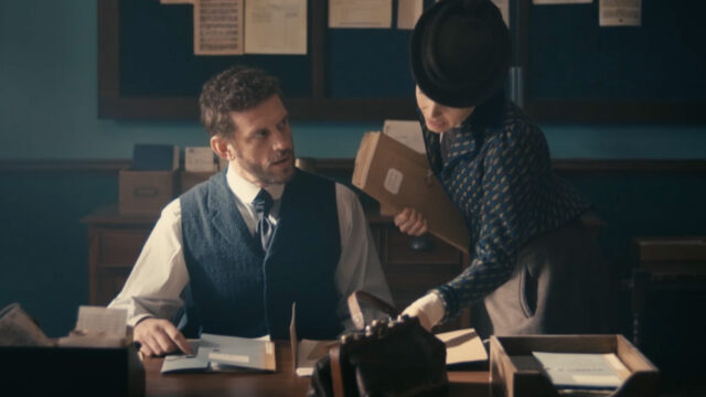 Tom Durant-Pritchard as Inspector Blake and Kate Phillips as Eliza Scarlet in Miss Scarlet Season 5
