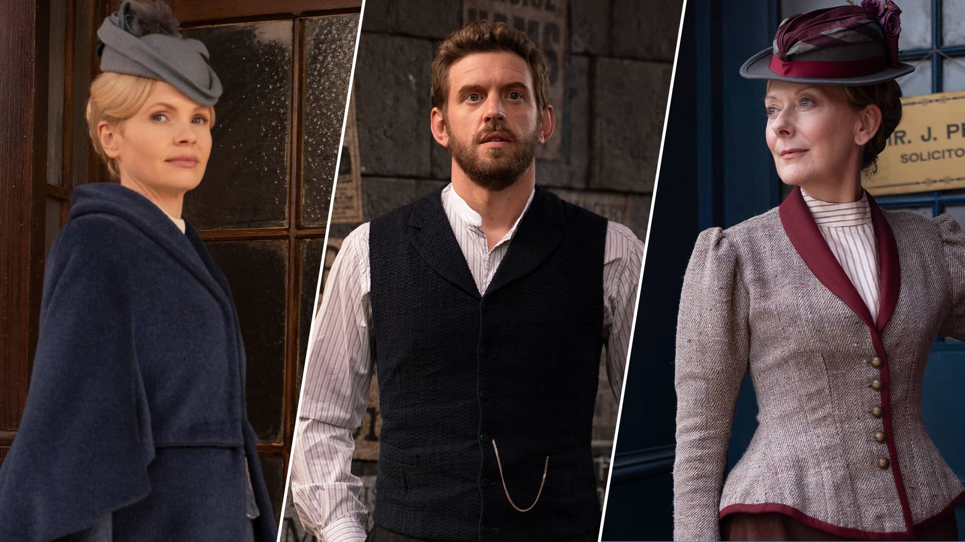 Kate Phillips, Tom Durant-Pritchard, and Cathy Belton in Miss Scarlet Season 5