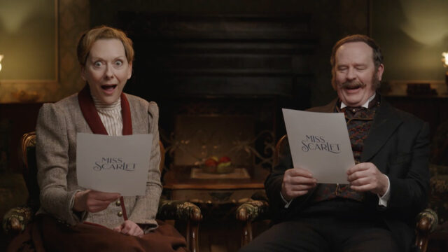 Cathy Belton and Simon Ludders behind the scenes of Miss Scarlet Season 5