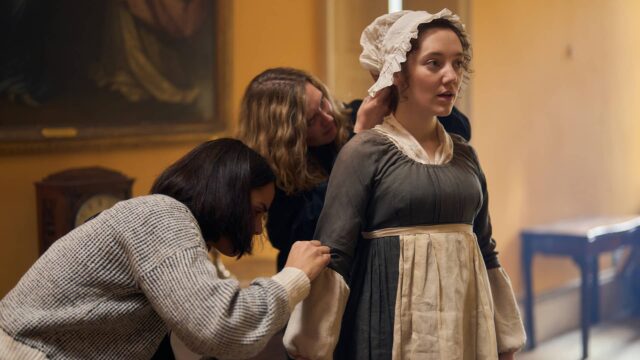 Mirren Mack and crew behind the scenes of Miss Austen