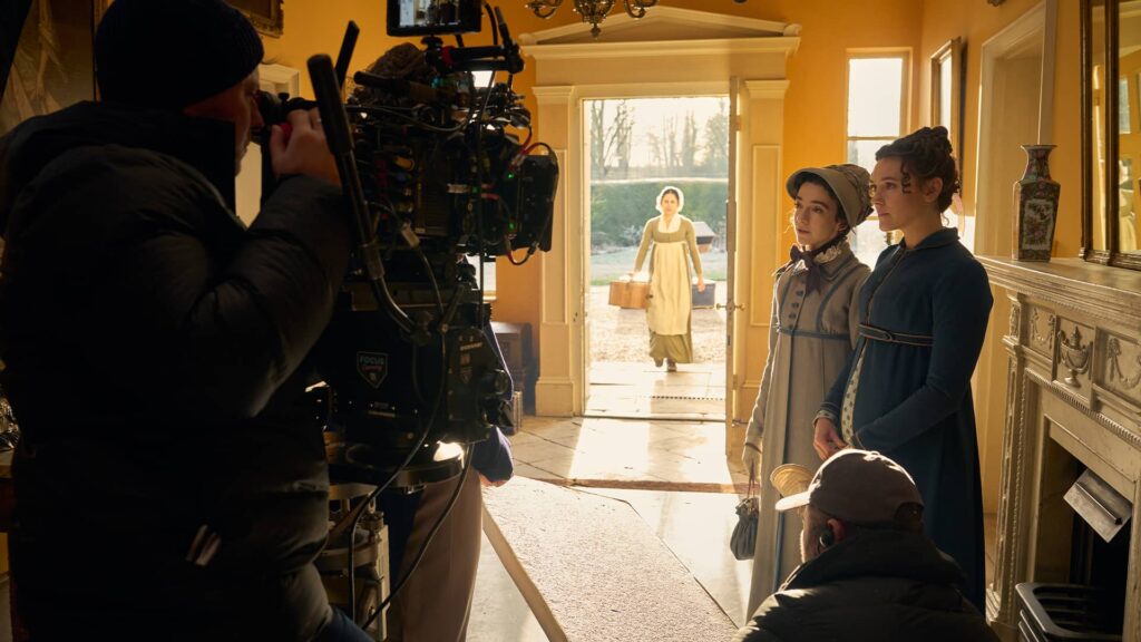 Patsy Ferran and Synnøve Karlsen filming a scene for Miss Austen