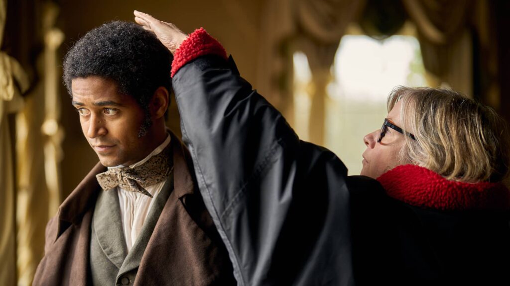 Alfred Enoch preparing for a scene for Miss Austen