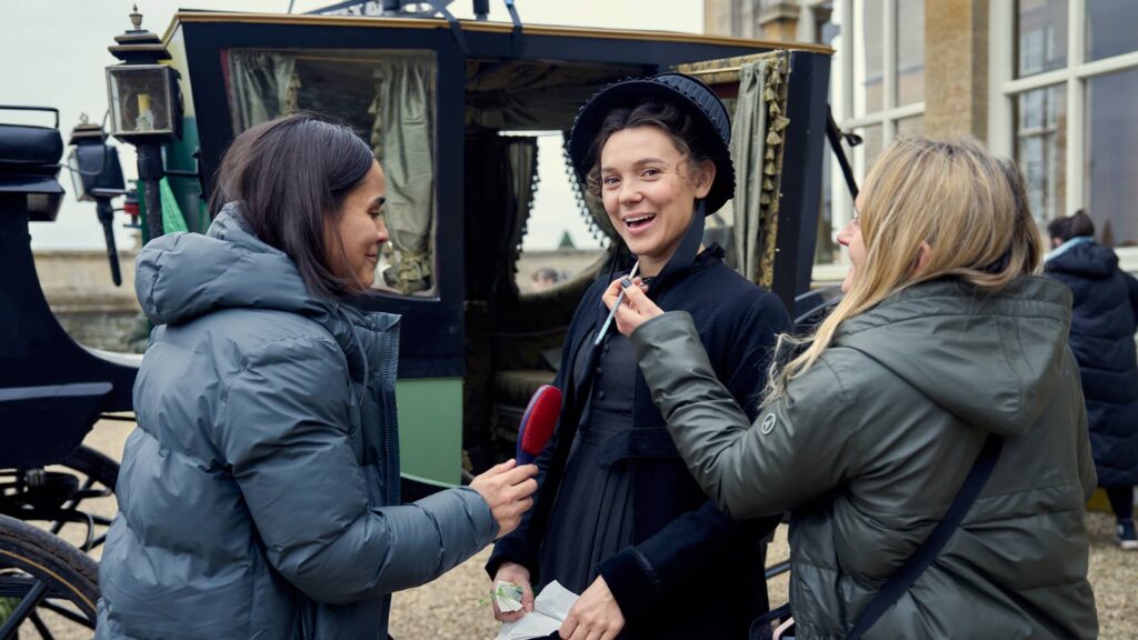 Synnøve Karlsen and crew behind the scenes of Miss Austen