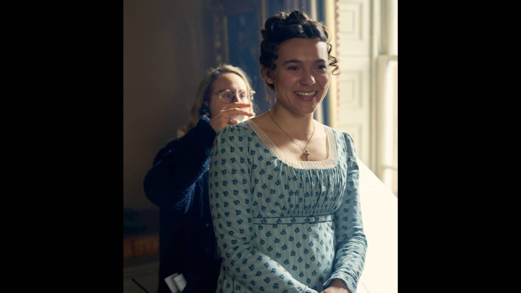 Synnøve Karlsen getting ready for a scene for Miss Austen