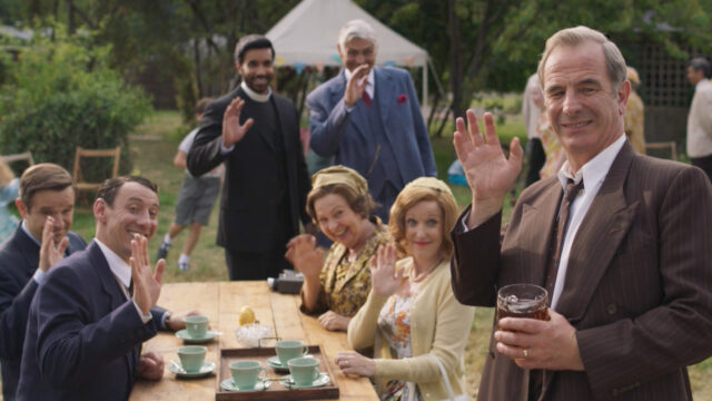 The characters of Grantchester enjoying a celebration in Season 10