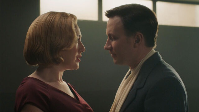 Melissa Johns as Miss Scott and Bradley Hall as Larry in Grantchester