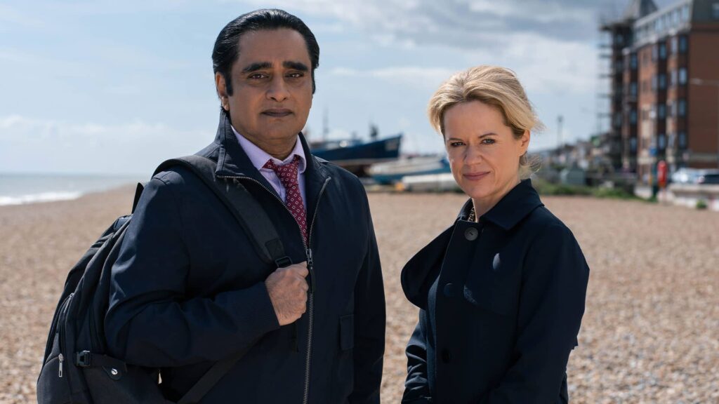 Sanjeev Bhaskar as DI Sunny Khan and Sinéad Keenan as DCI Jess James in Unforgotten Season 6