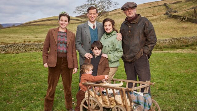Jenny Alderson (Imogen Clawson), Rosie Herriot (Autumn/Arlie Doyle), Jimmy Herriot (Thomas Riches), James Herriot (Nicholas Ralph), Helen Herriot (Rachel Shenton), Richard Alderson (Tony Pitts) in All Creatures Great and Small Season 6 on MASTERPIECE on PBS