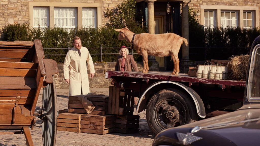Siegfried Farnon (Samuel West), Mrs. Stokes (Susan Hilton) in All Creatures Great and Small Season 6 on MASTERPIECE on PBS