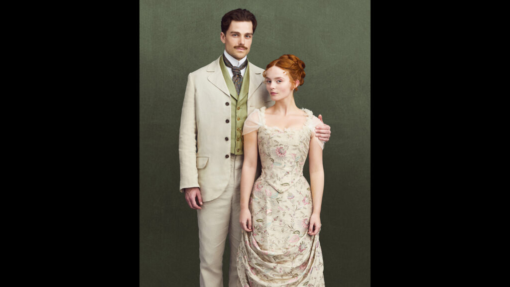 Joshua Orpin (Titans) as Soames Forsyte and Millie Gibson (Doctor Who) as Irene Heron in The Forsytes on MASTERPIECE on PBS