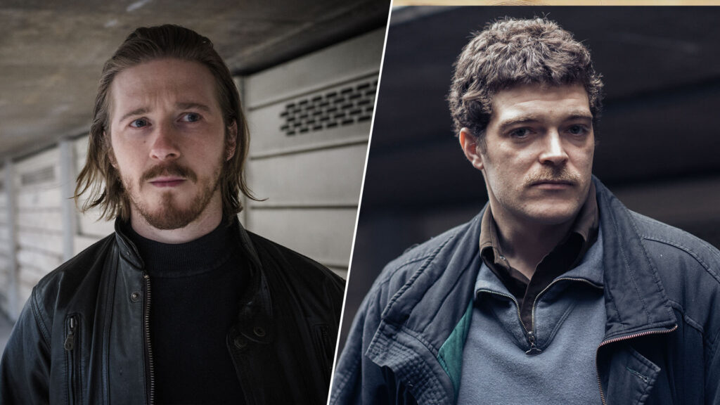 Pic of robbers with caption Actors Adam Nagaitis (left) and Frankie Wilson as The Gold’s robbers Mickey McAvoy and Brian Robinson.