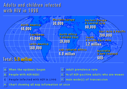 Map 3: Adults and children infected with HIV in 1998