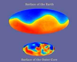 computer-generated still of earth's magnetic field (Glatzmaier's)