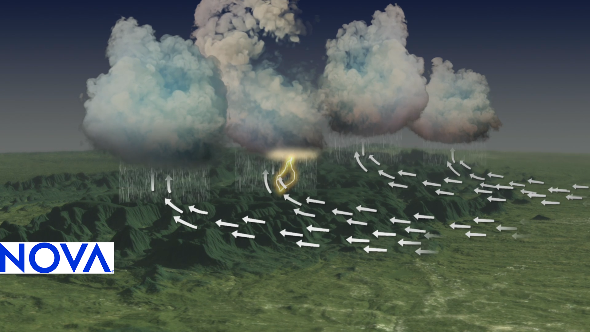 An image of storm clouds forming over a mountain range