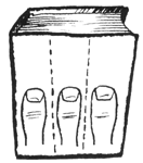 image of three thumbs across targe (a book)