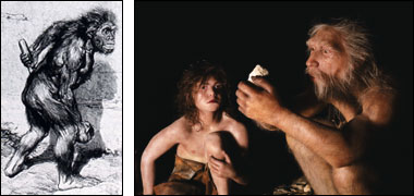 Early depiction of Neanderthal and current depiction