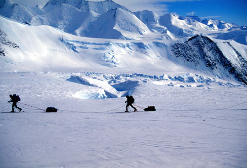 Crossing snow bridge