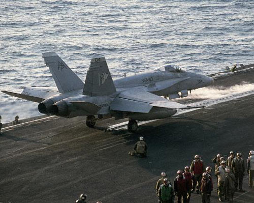 F-18 on aircraft carrier