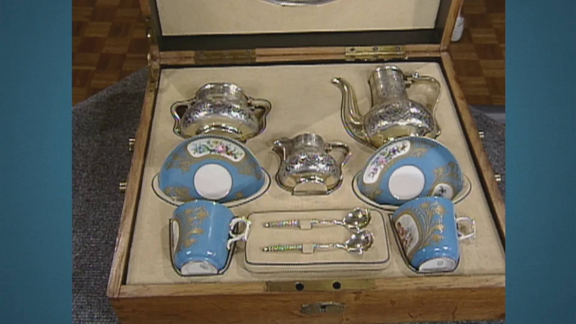 Silver & Porcelain Tea Set in Box, ca. 1898