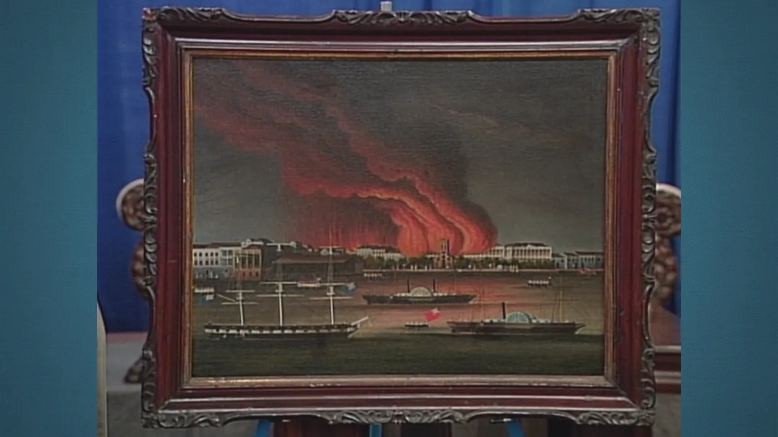 1856 Chinese Export Fire Oil Painting