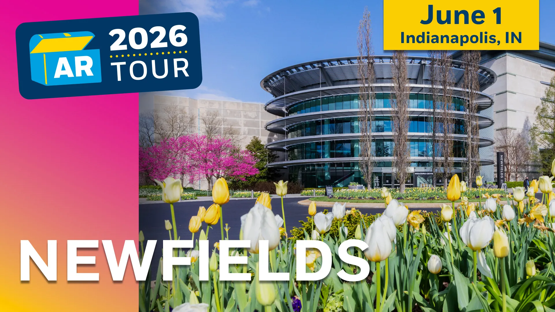 2026 Tour graphic featuring a photo of Newfields in Indianapolis