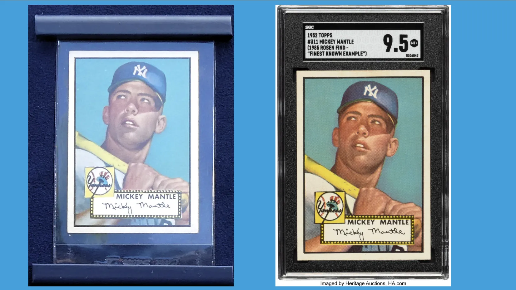A side-by-side comparison of the $12.6 million dollar baseball card and the same ungraded card that came into Antiques Roadshow