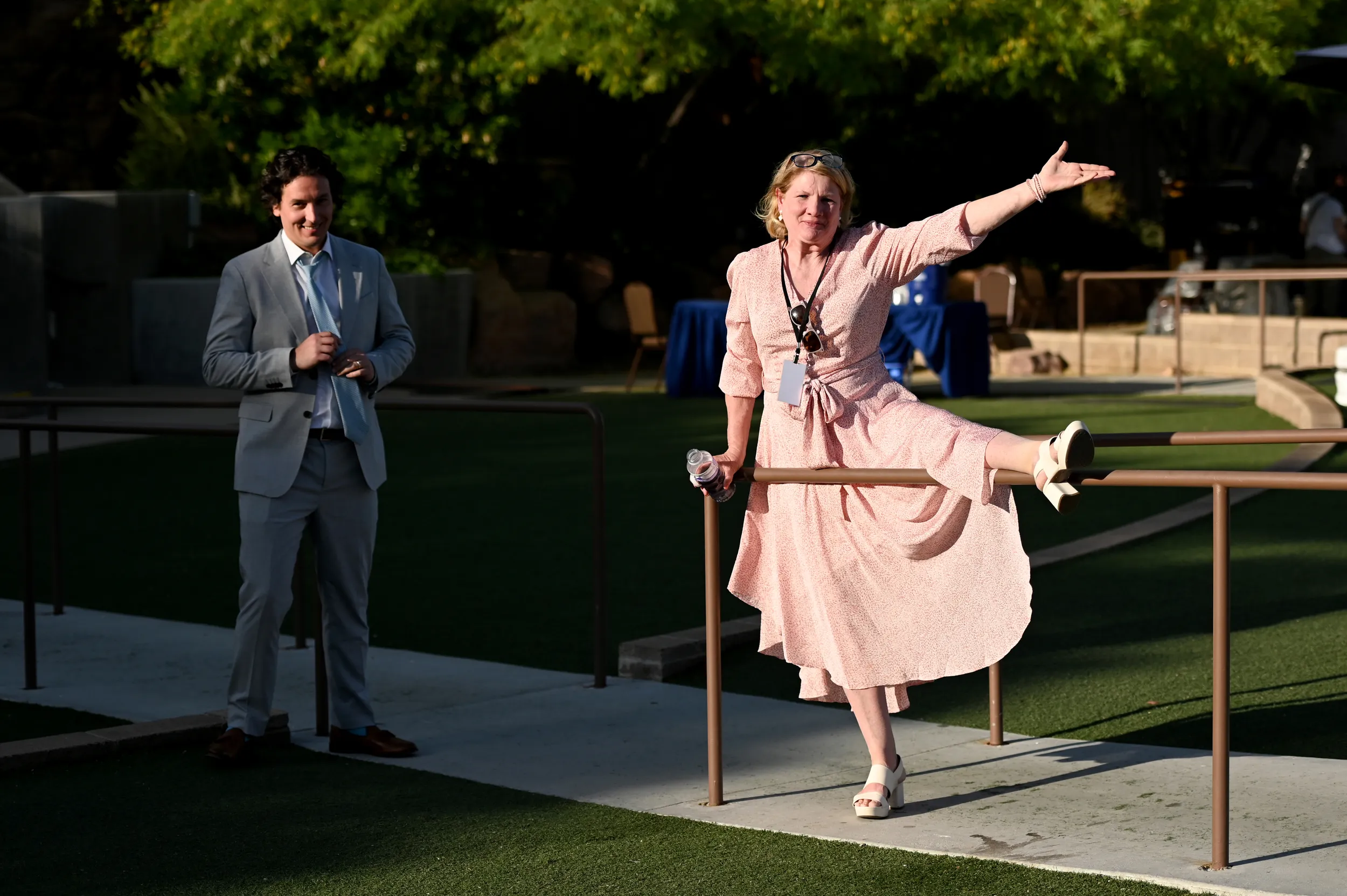Dolls appraiser Billye Harris strikes a pose next to Toys & Games appraiser Michael Bertoia.