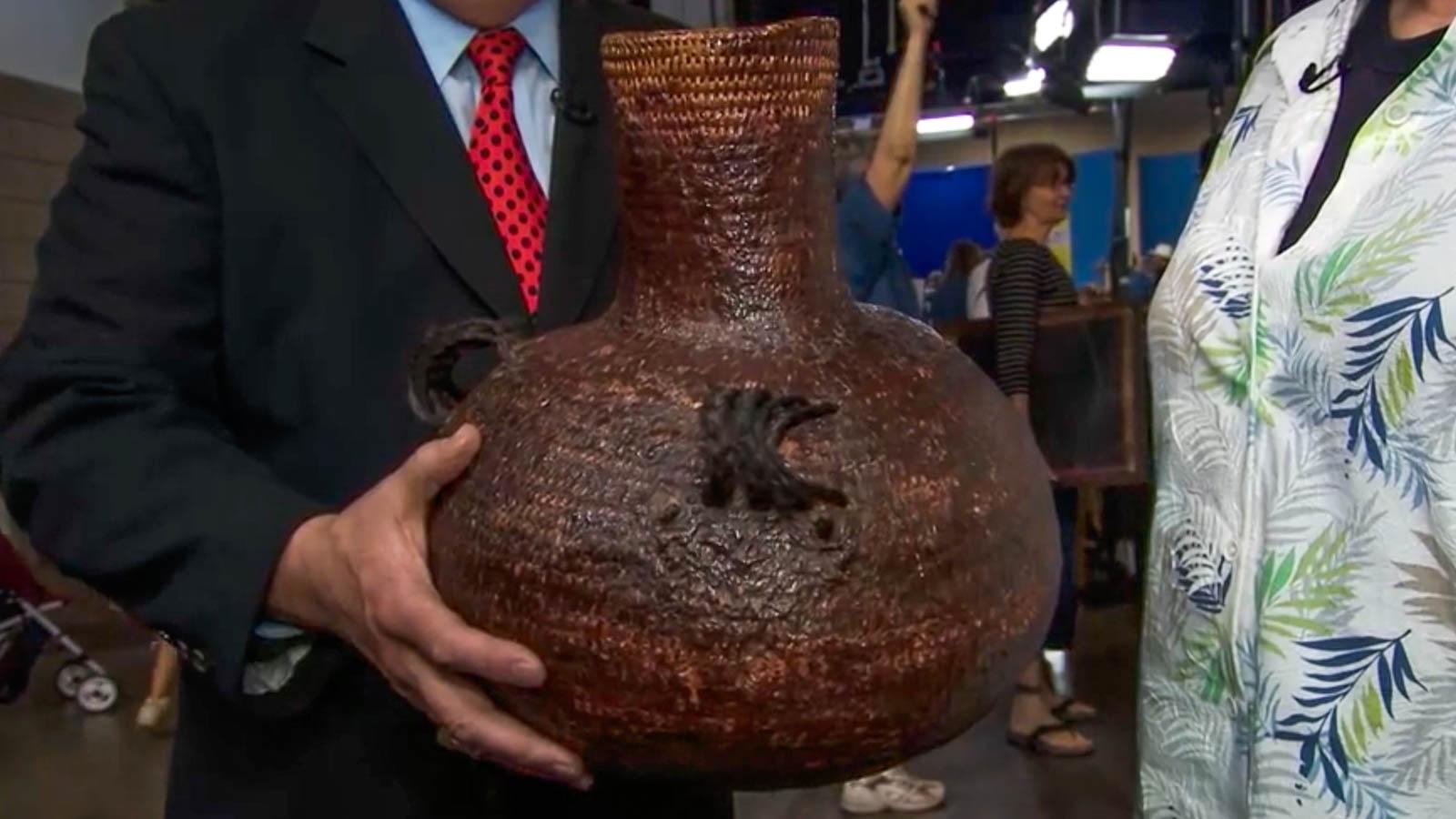 Late 19th C. Apache Pitch Water Bottle