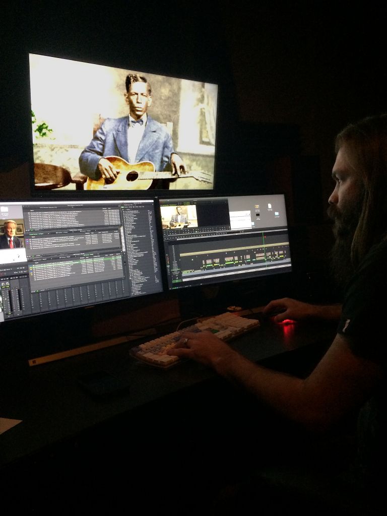 Supervising Editor Dan Gitlin cutting the Charley Patton story. Credit: ©2017 Lo-­‐Max Records Ltd.