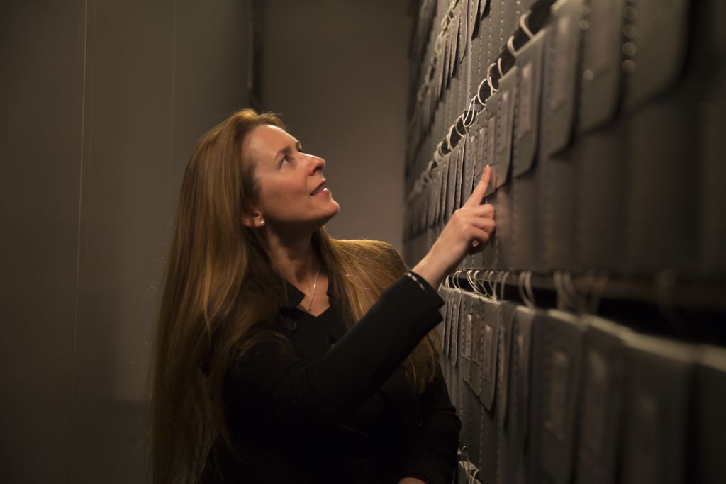 Producer Allison McGourty researching in the Sony Archives. Credit: ©2017 Lo-­‐Max Records Ltd.