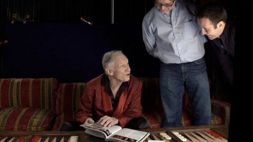 Hugh Hefner with directors Luke Poling and Tom Bean