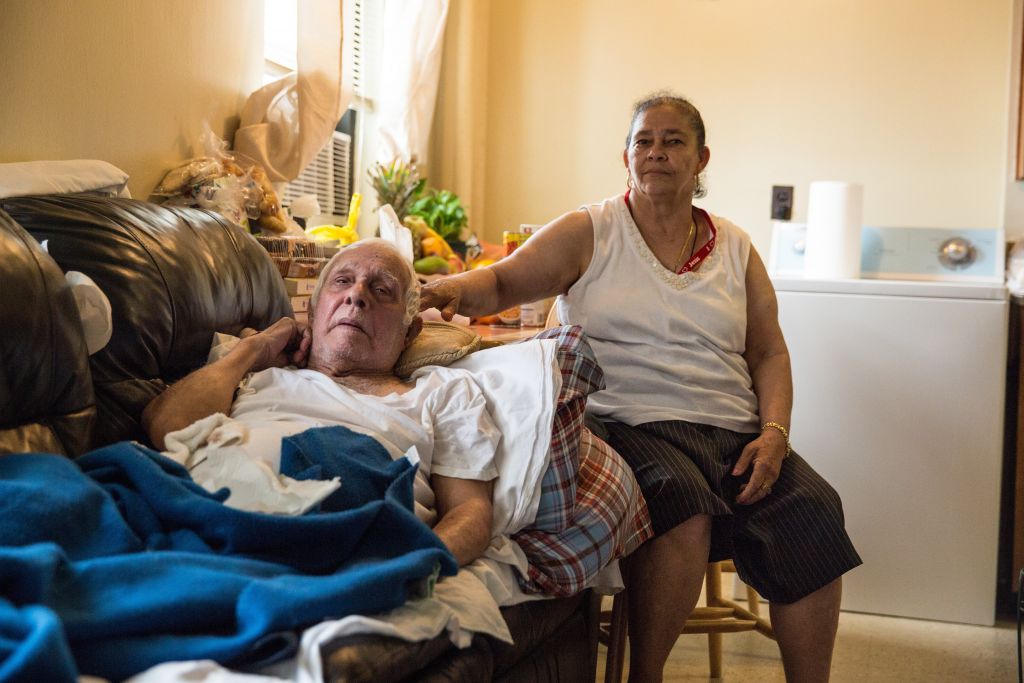 Catalina Diaz and her husband, retired factory workers, at home in the Carey Gardens housing project in Coney Island