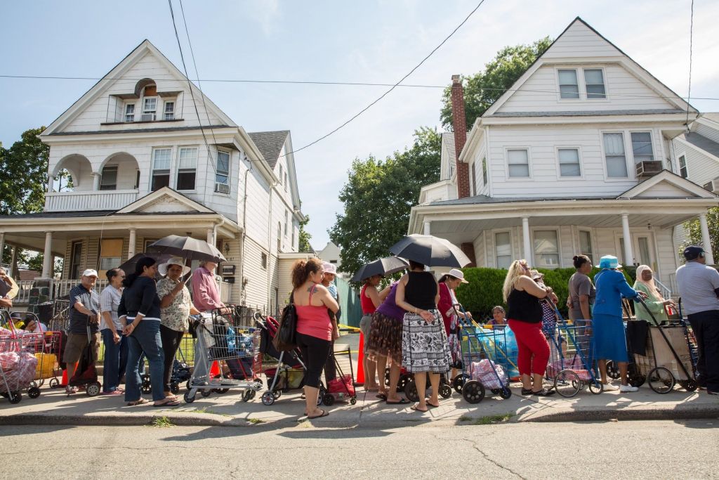 Every day in New York City, thousands of people stand in line for hours, waiting for a bag of groceries at local food pantries.