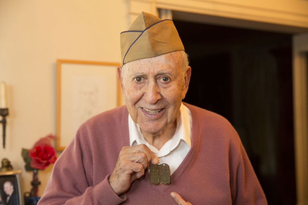 Carl Reiner with his WWII dog tag