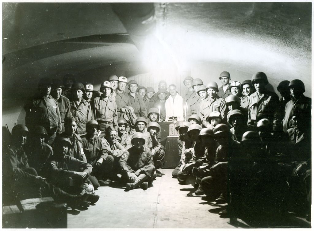 Men at Rosh Hashana Eve services, 329th Inf. between Beaugency and Orleans, France. 1944
