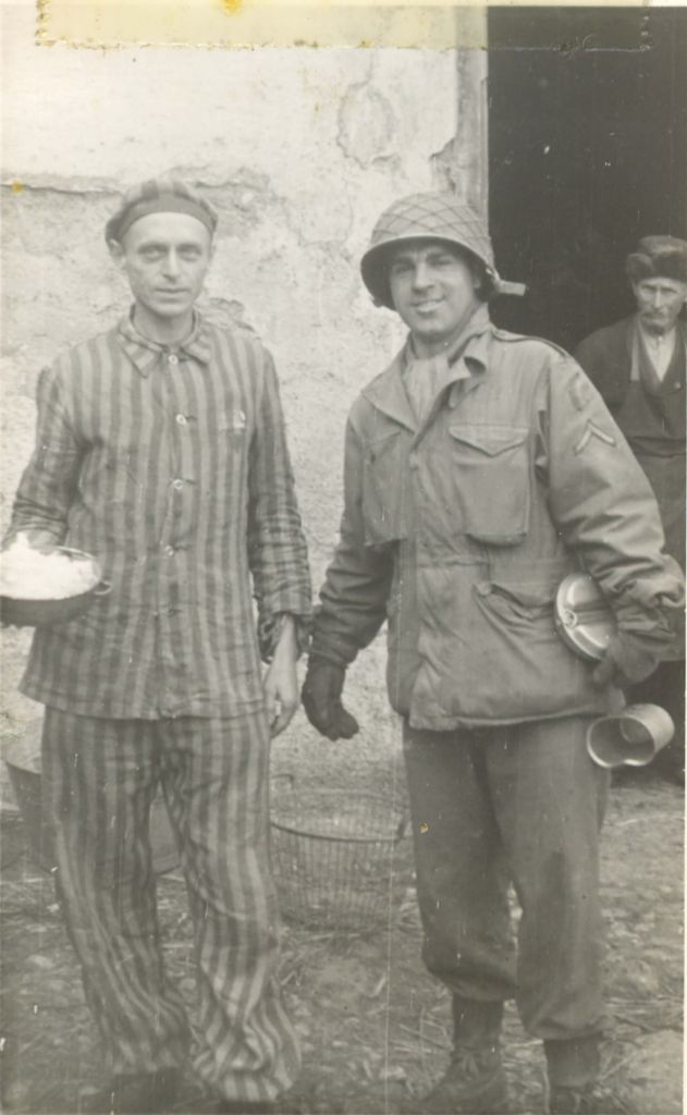 Jewish soldier with a survivor who was just liberated. 1945. Photo: National Museum of American Jewish Military History