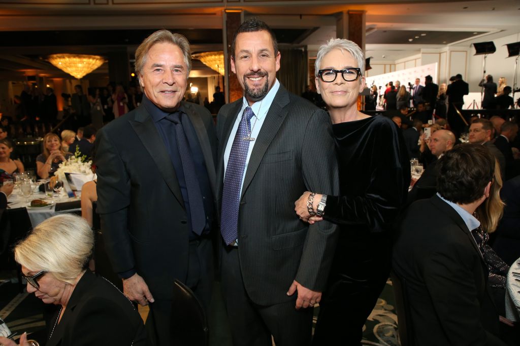 BEVERLY HILLS, CALIFORNIA - JANUARY 11: (L-R) Don Johnson, Adam Sandler, and Jamie Lee Curtis attend AARP The Magazine's 19th Annual Movies For Grownups Awards at Beverly Wilshire, A Four Seasons Hotel on January 11, 2020 in Beverly Hills, California. (Photo by Phillip Faraone/Getty Images for AARP)