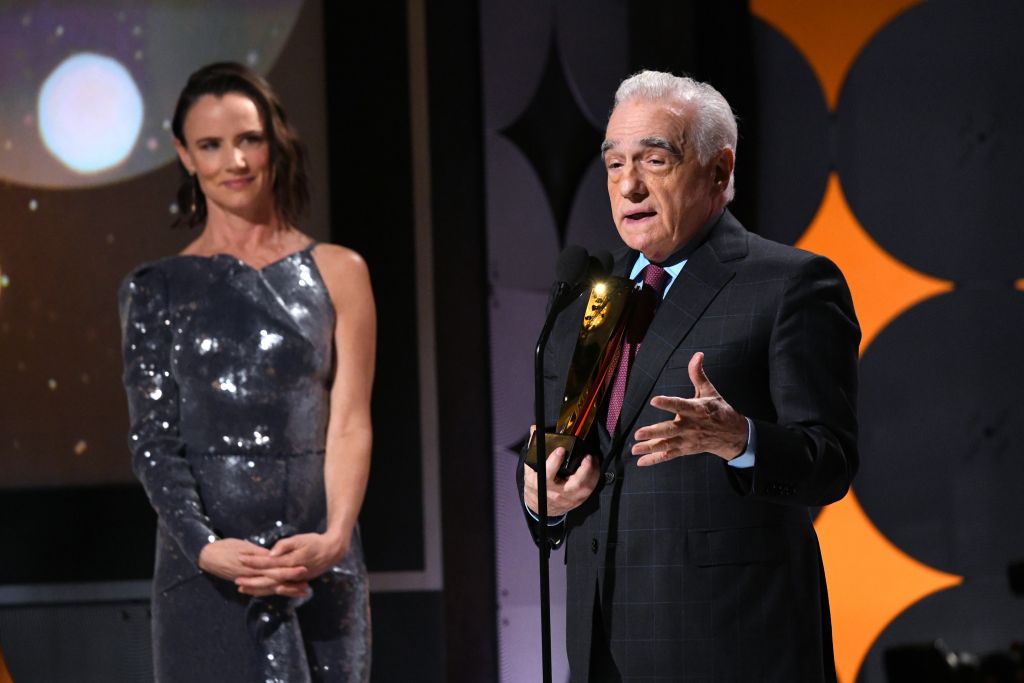 BEVERLY HILLS, CALIFORNIA - JANUARY 11: Martin Scorsese (R) accepts Best Director for 'The Irishman' from Juliette Lewis onstage during AARP The Magazine's 19th Annual Movies For Grownups Awards at Beverly Wilshire, A Four Seasons Hotel on January 11, 2020 in Beverly Hills, California. (Photo by Michael Kovac/Getty Images for AARP)