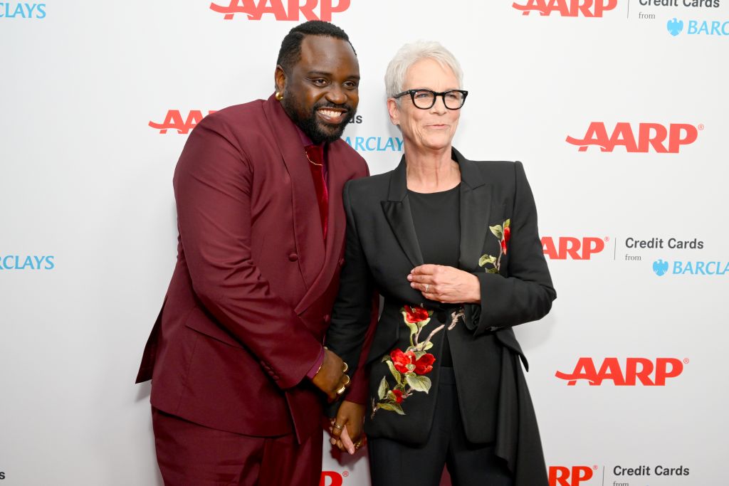 (L-R) Brian Tyree Henry and Jamie Lee Curtis. Photo by Michael Kovac/Getty Images for AARP.