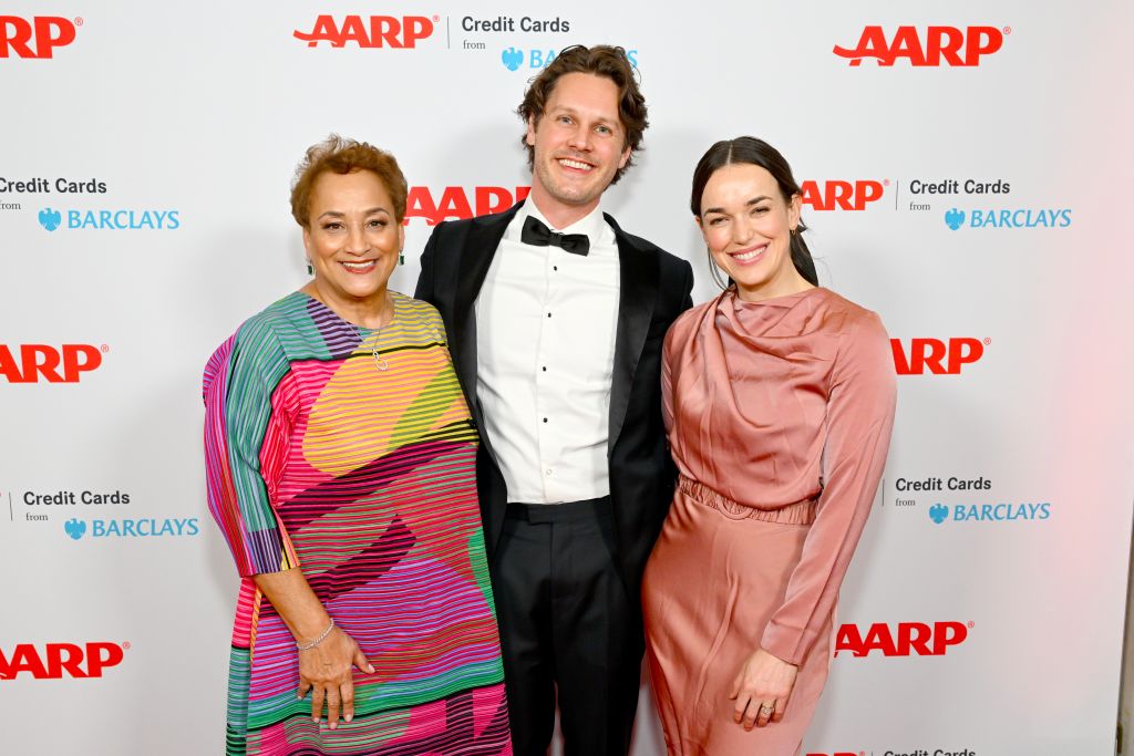 (L-R) AARP CEO Jo Ann Jenkins, Zachary Abel, and Elizabeth Henstridge. Photo by Michael Kovac/Getty Images for AARP.