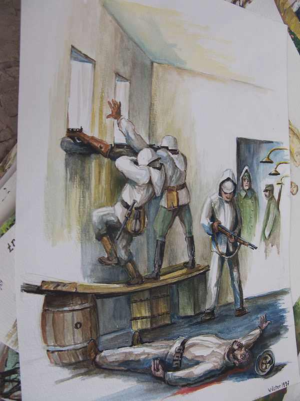 Wigand Wuster’s own painting of the moment he became a prisoner, February 1943.