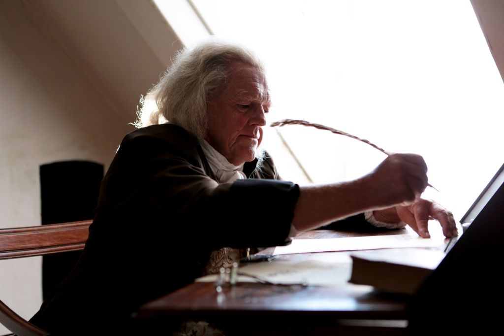 Reconstruction - Benjamin Franklin corresponding at his writing desk.  