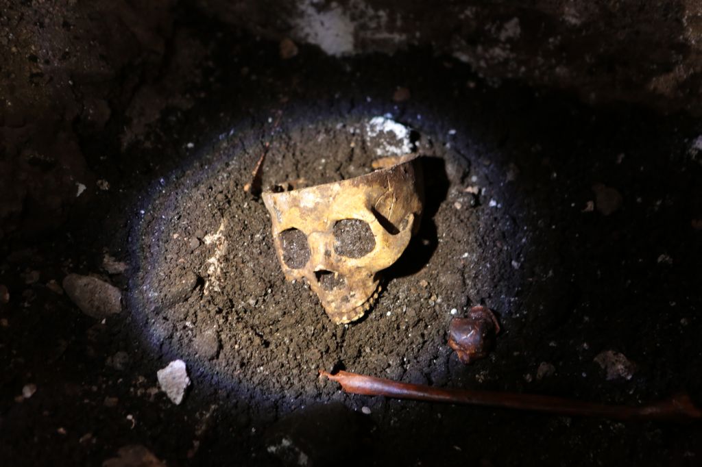 Reconstruction – Discovery of the bones in the basement. 