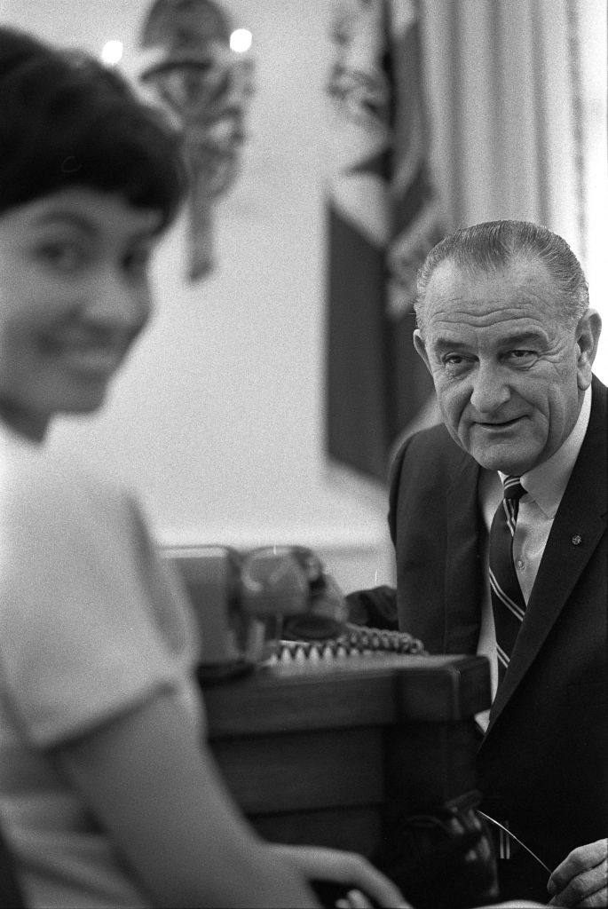 President Lyndon Johnson and Geraldine Whittington in the Oval Office