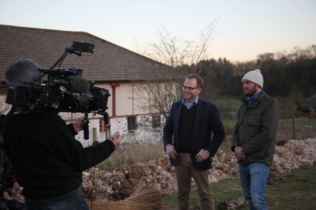 Filming fire expert Karl Harrison and Must farm house expert Mike Bamforth