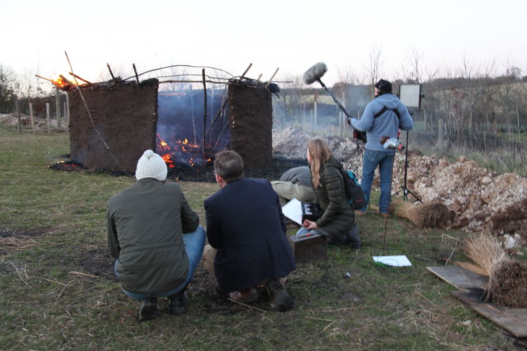 Karl Harrison and Mike Bamforth do some talking in front of the charred remains of the house. Sarah Jobling and Tom Pridham included