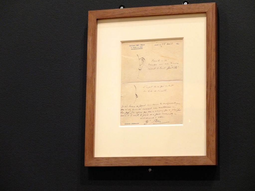 Dr Felix Rey's drawing framed and in position for exhibition "On the Verge of Insanity:  Van Gogh & His Illness"